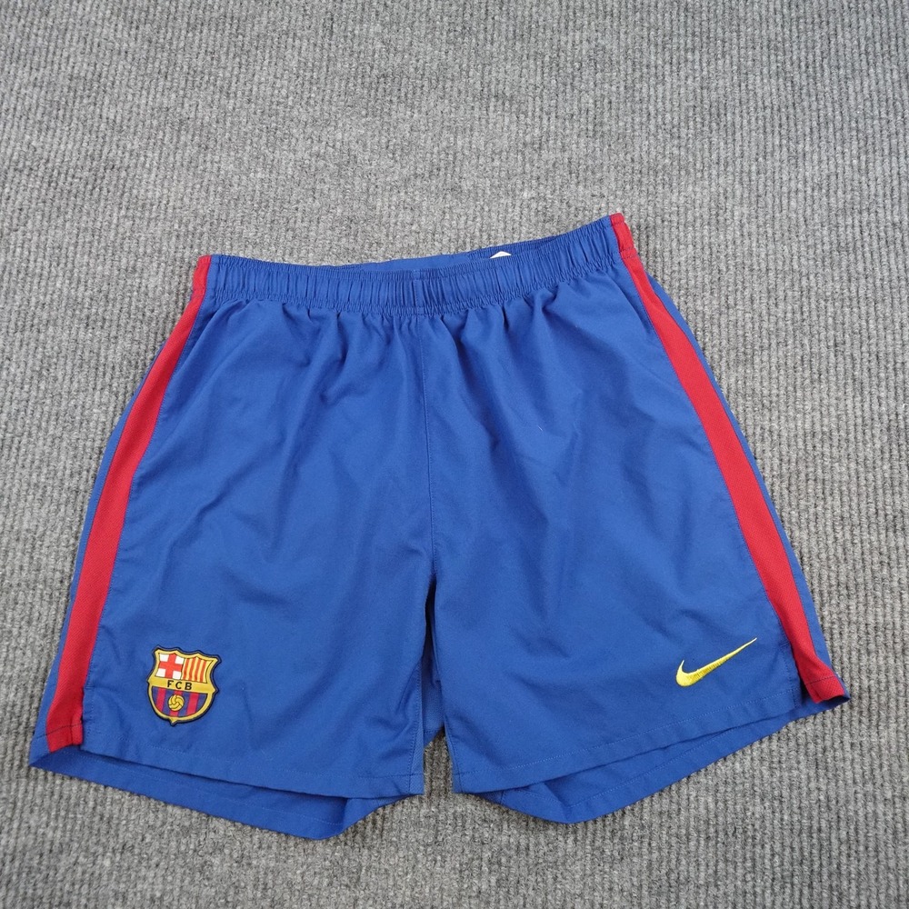 FC Barcelona Shorts Mens Medium Blue Soccer Nike Crest Red Striped Sides
